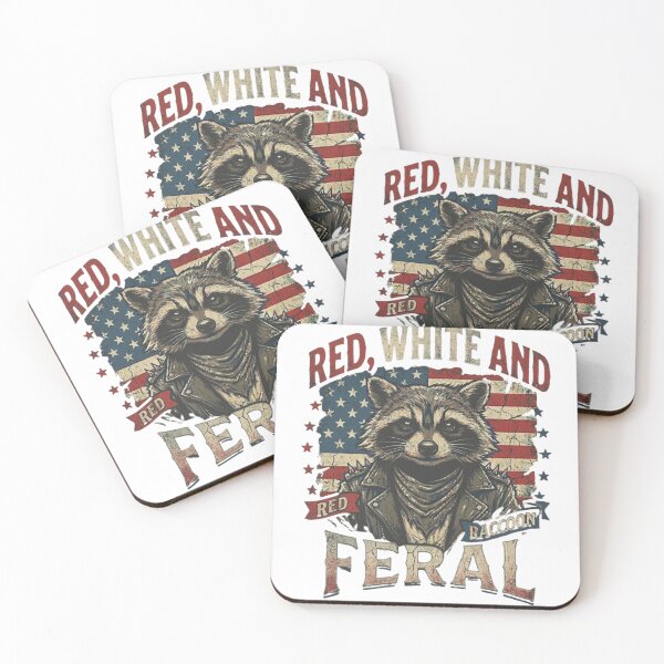 Item preview, Red White and Feral Patriotic Rocker Raccoon T-Shirt designed and sold by MerchlyMike.