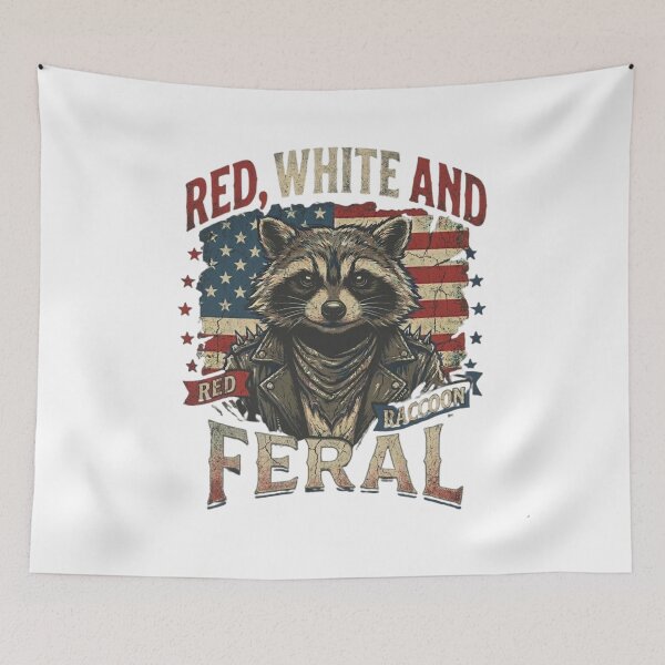 Item preview, Red White and Feral Patriotic Rocker Raccoon T-Shirt designed and sold by MerchlyMike.