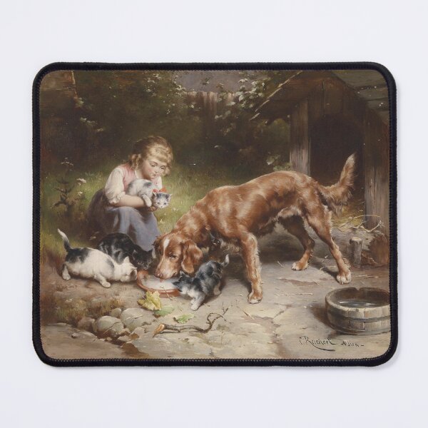 Item preview, Dinner Party by Carl Reichert: Vintage Cat and Dog Art Print designed and sold by artofuniverse.