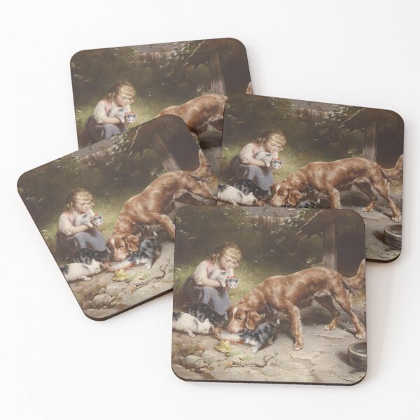 Item preview, Dinner Party by Carl Reichert: Vintage Cat and Dog Art Print designed and sold by artofuniverse.