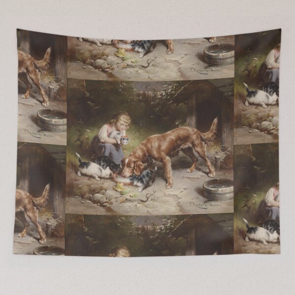Item preview, Dinner Party by Carl Reichert: Vintage Cat and Dog Art Print designed and sold by artofuniverse.