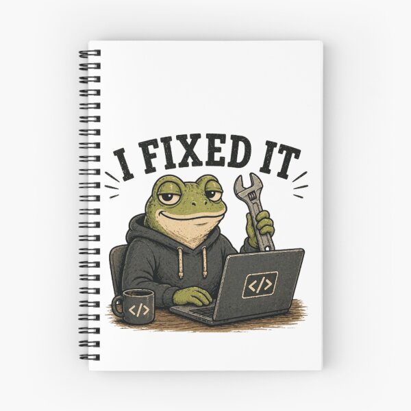 Artikelvorschau, Ich hab's repariert, Froschprogrammierer – Lustiges Meme zum Thema Programmieren und Debuggen, Entwickler-Humor-Aufkleber, Geschenk für Software-Ingenieure entworfen und verkauft von NUVYStudio.