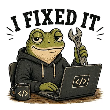 Artwork thumbnail, I Fixed It Frog Programmer – Funny Coding Debugging Meme, Developer Humor Sticker, Software Engineer Gift by NUVYStudio