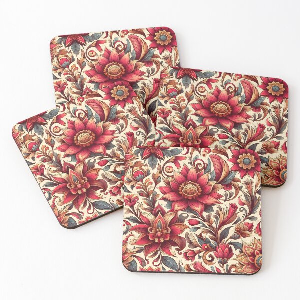 Item preview, Warm Red Botanical Folk Pattern Art designed and sold by Apex Designs.