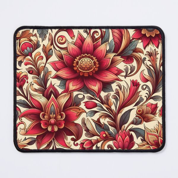 Item preview, Warm Red Botanical Folk Pattern Art designed and sold by Apex Designs.