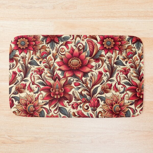 Item preview, Warm Red Botanical Folk Pattern Art designed and sold by Apex Designs.