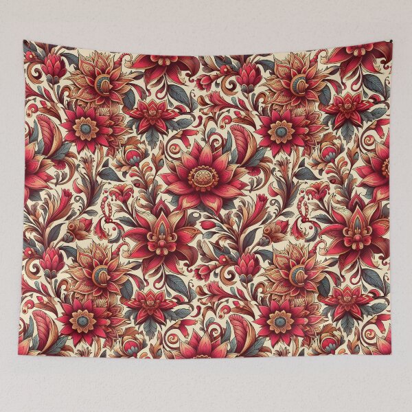 Item preview, Warm Red Botanical Folk Pattern Art designed and sold by Apex Designs.
