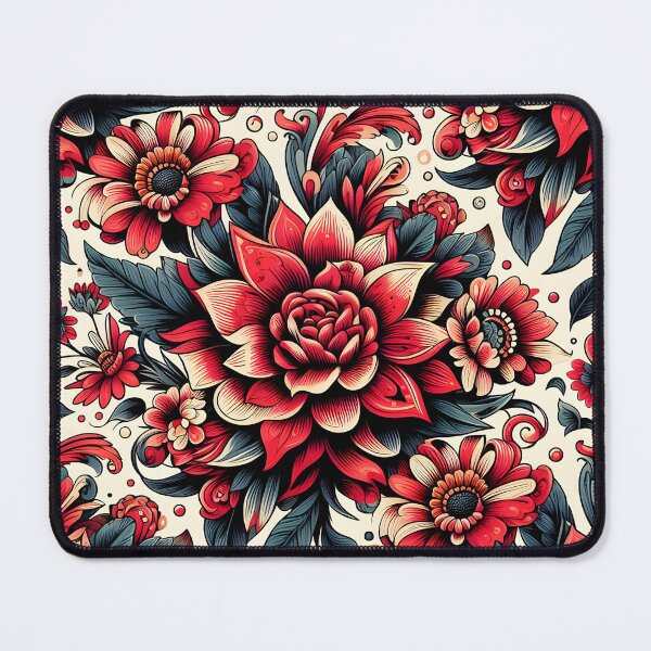 Item preview, Red Rose Folk Floral Pattern Art designed and sold by Apex Designs.