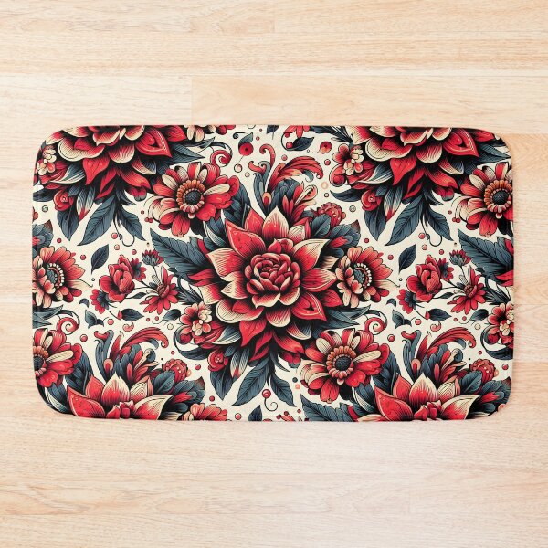 Item preview, Red Rose Folk Floral Pattern Art designed and sold by Apex Designs.