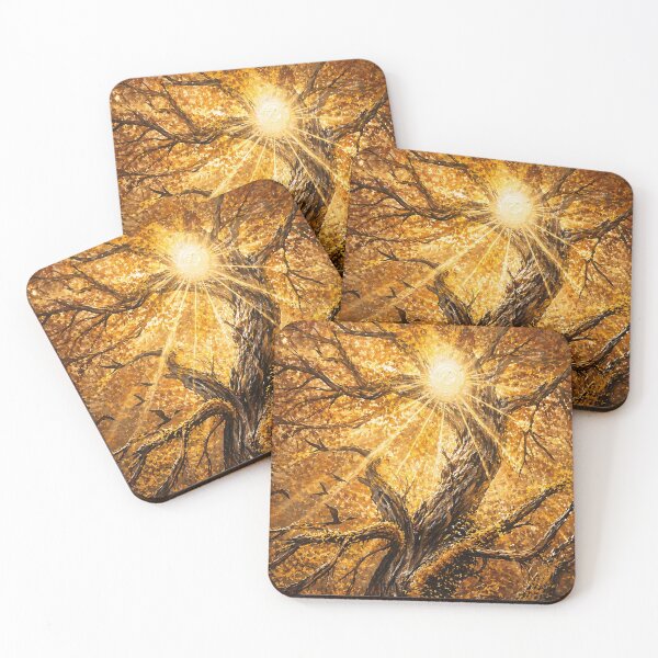 Item preview, Mystical autumn tree in sunlight – Spiritual nature art designed and sold by bymandyart.