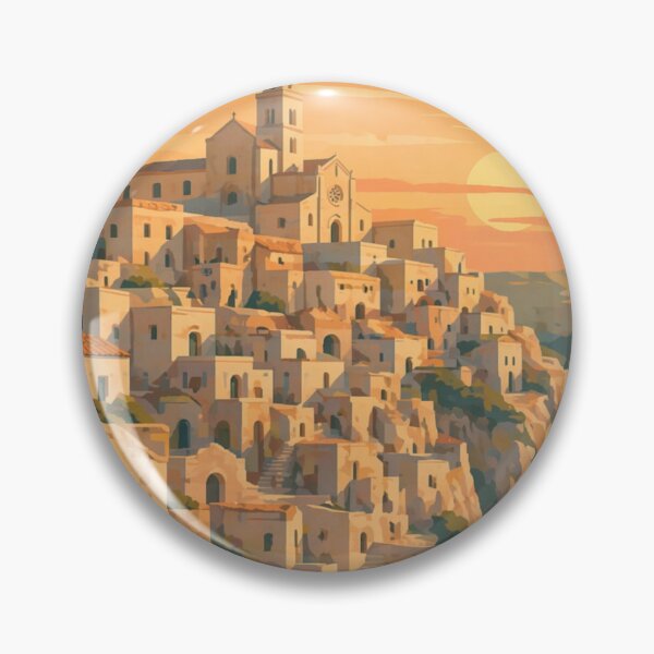 Item preview, Matera Italy Sunset Travel Poster – Vintage Mediterranean Village Wall Art designed and sold by MatthewHeights.