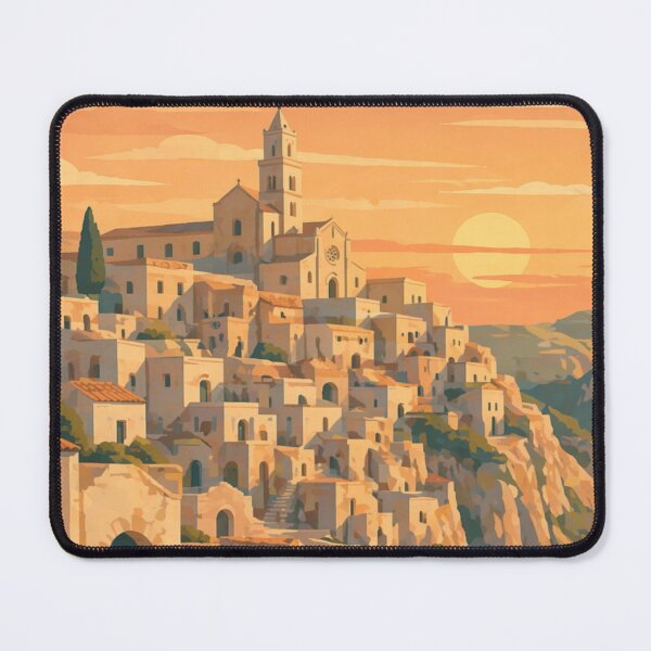 Item preview, Matera Italy Sunset Travel Poster – Vintage Mediterranean Village Wall Art designed and sold by MatthewHeights.