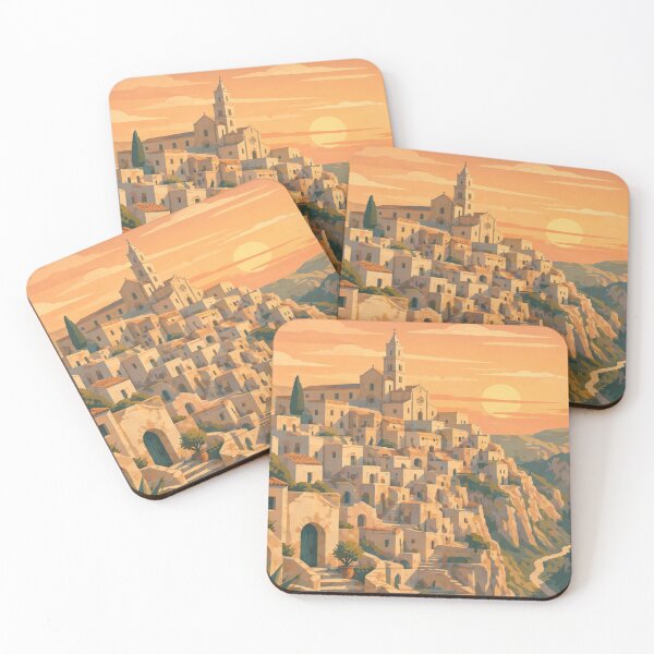 Item preview, Matera Italy Sunset Travel Poster – Vintage Mediterranean Village Wall Art designed and sold by MatthewHeights.