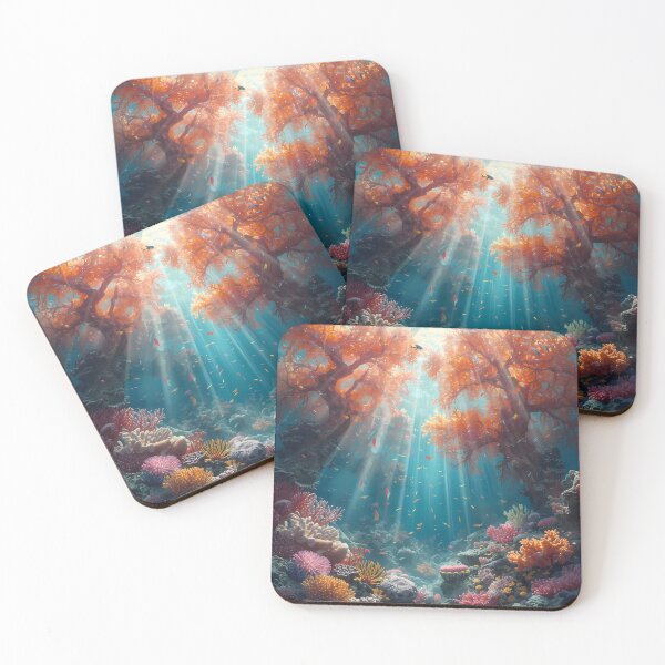 Item preview, Glowing Coral Forest - Deep Sea Sunbeams Underwater Landscape designed and sold by UnRealS.