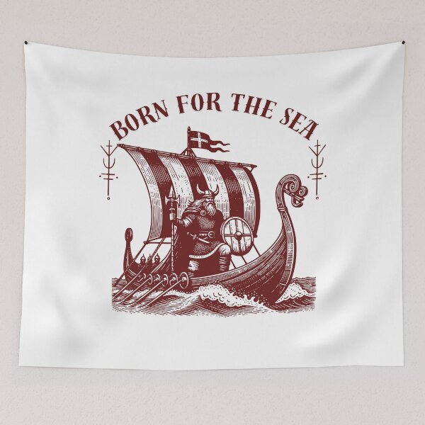 Item preview, Born for the Sea - Viking Ship Norse Warrior Vintage Maritime Design, designed and sold by LunaPrintCo.