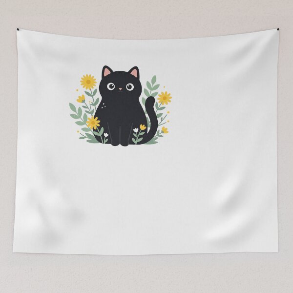 Item preview, Black cat with flowers designed and sold by shellle in the ocean.