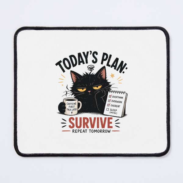 Item preview, Today’s Plan: Survive – Funny Black Cat Coffee Anxiety Humor Design designed and sold by Nermin Gerges.