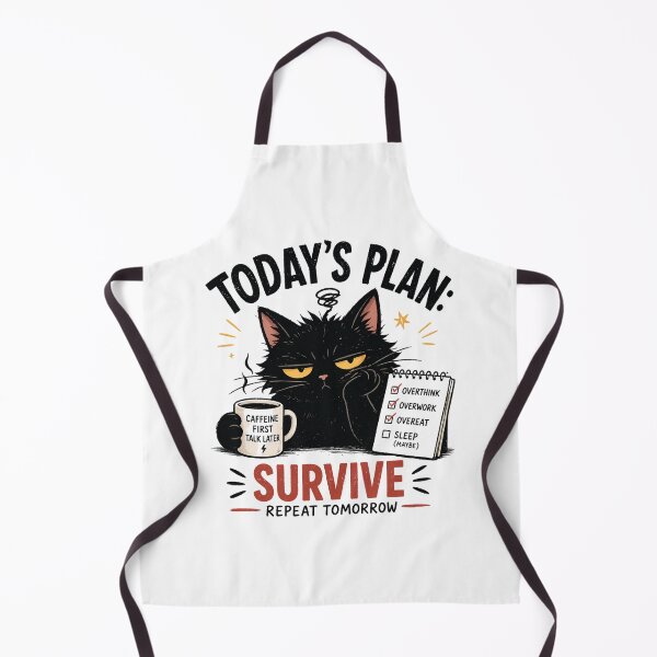 Aperçu de l'œuvre Programme du jour : Survivre – Design humoristique sur le thème du café et du chat noir pour lutter contre l’anxiété créée et vendue par Nermin Gerges.