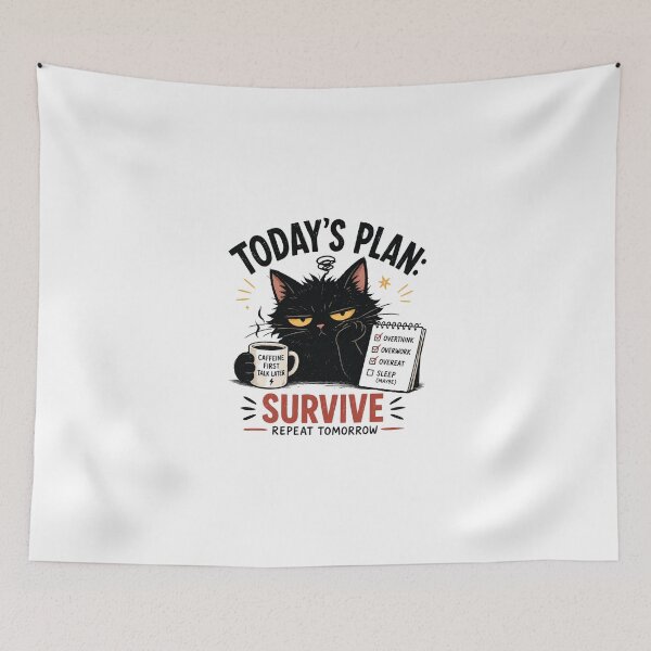 Item preview, Today’s Plan: Survive – Funny Black Cat Coffee Anxiety Humor Design designed and sold by Nermin Gerges.