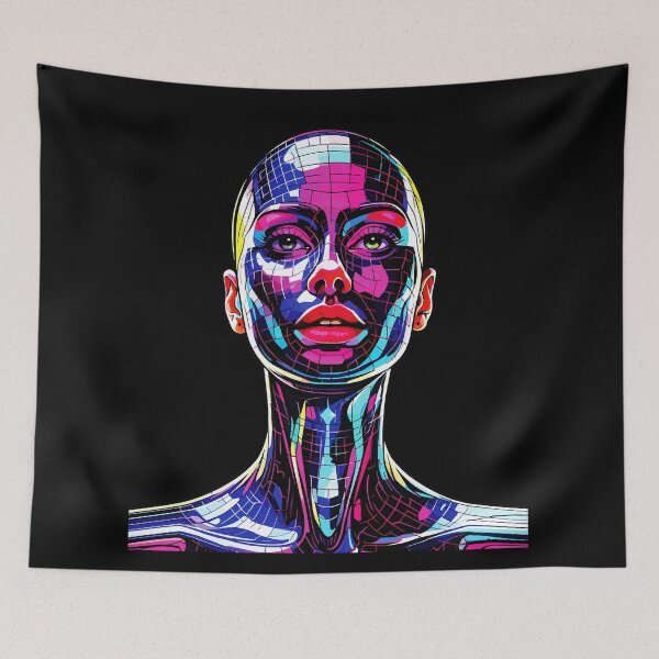 Item preview, Neon Mosaic Mirror Girl Portrait Art designed and sold by RamyGallery.