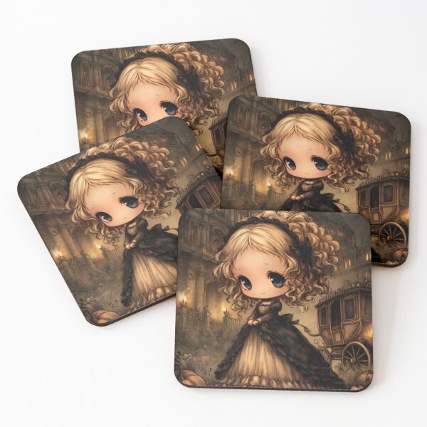 Item preview, Grimm Chibi Cinderella Outside the Ball – Midnight Gothic Fairytale Art designed and sold by InkAndGloom.