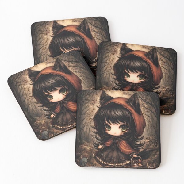 Item preview, Grimm Chibi Little Red Riding Hood and Wolf – Dark Gothic Fairytale Art designed and sold by InkAndGloom.