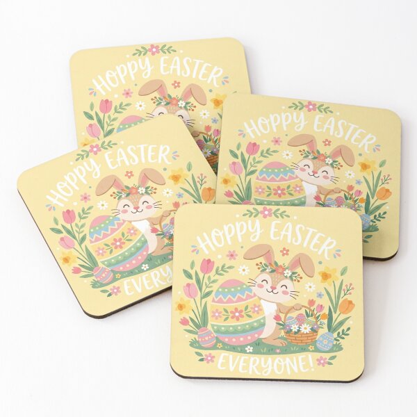 Item preview, Hoppy Easter Everyone! Cute Bunny and Floral Eggs Illustration designed and sold by Owcomm.