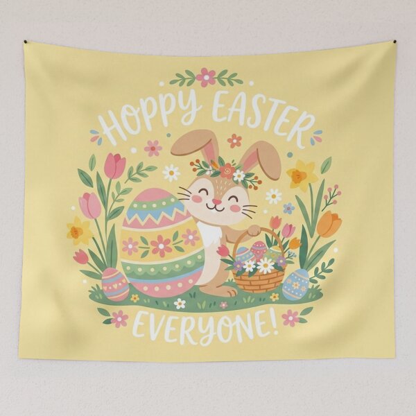 Item preview, Hoppy Easter Everyone! Cute Bunny and Floral Eggs Illustration designed and sold by Owcomm.
