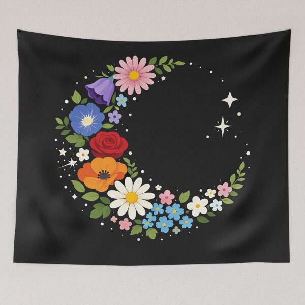 Item preview, Floral Crescent Moon with Wildflowers and Celestial Stars designed and sold by Owcomm.