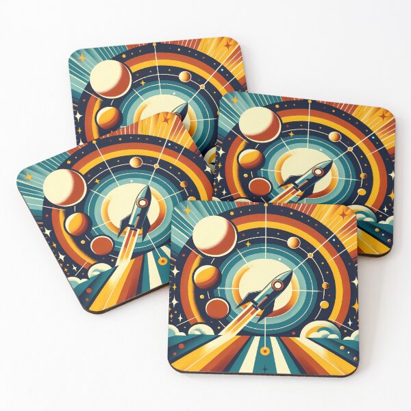 Item preview, Retro Rocket Launch with Planets and Starbursts designed and sold by InkSmithery.