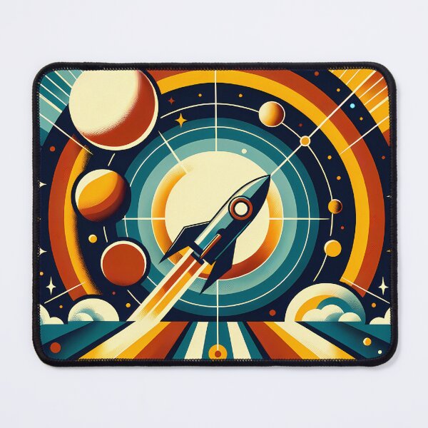 Item preview, Retro Rocket Launch with Planets and Starbursts designed and sold by InkSmithery.