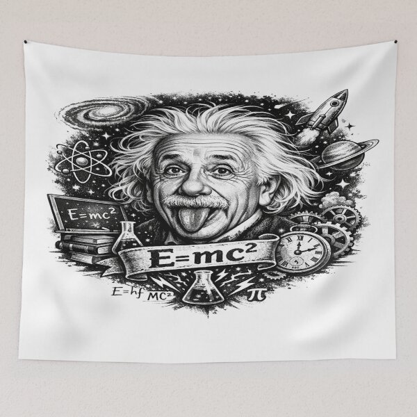 Item preview, Albert Einstein Portrait with "E=mc²" Theory of Relativity and Universe Icons designed and sold by Owcomm.