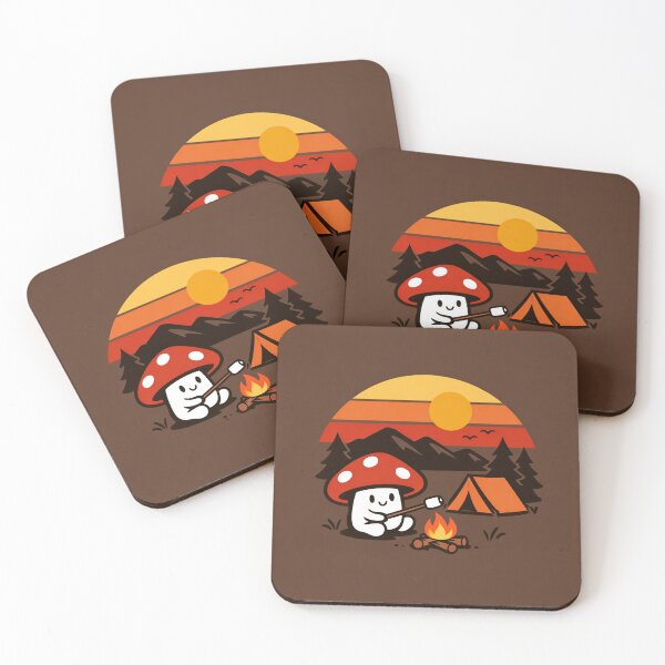 Item preview, Cute Camping Mushroom Roasting Marshmallow Vintage Sunset Forest Landscape Adventure designed and sold by Owcomm.