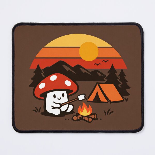 Item preview, Cute Camping Mushroom Roasting Marshmallow Vintage Sunset Forest Landscape Adventure designed and sold by Owcomm.