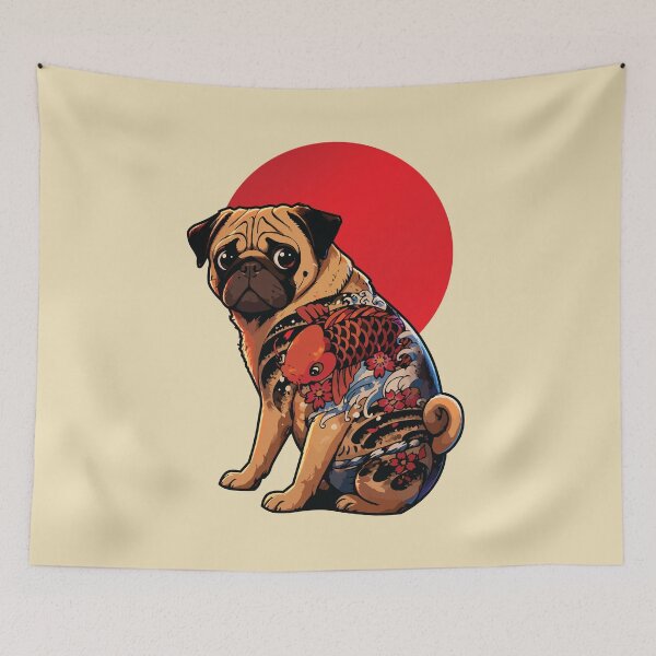 Item preview, Puguza Pug Koi Tattoo Japanese Gangster Art designed and sold by RamyGallery.