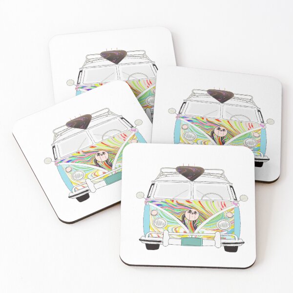 Item preview, Surfboard on top of van with groovy colours  designed and sold by Naked Drop.