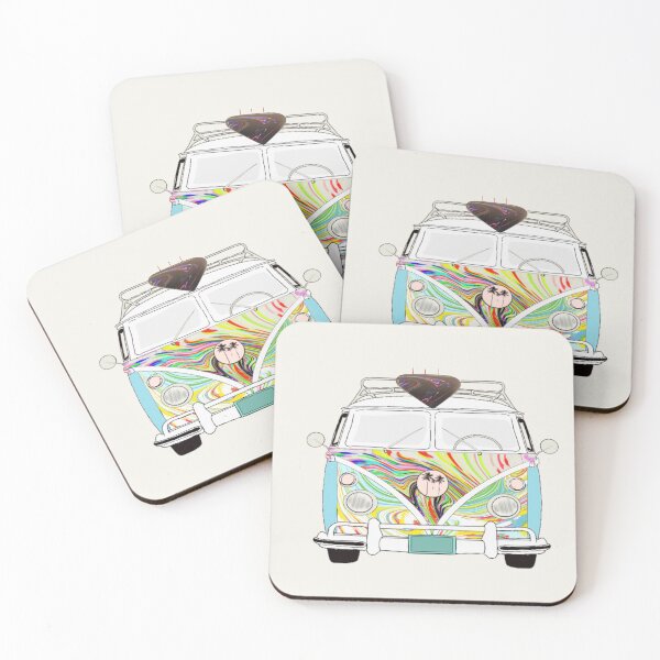 Item preview, Surfboard on top of van with groovy colours - with background designed and sold by Naked Drop.