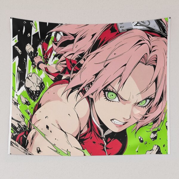 Item preview, Haruno Sakura Powerful Punch Anime Art – Sakura Ninja Action Manga Style Illustration designed and sold by Dyan4.