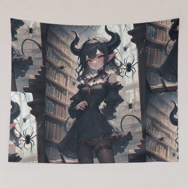 Item preview, Demon and spiders in a library designed and sold by ArtsJulian.