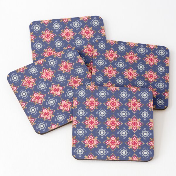 Item preview, Ikat Geometric Floral Seamless Pattern, Traditional Ethnic Ornament in Red and Navy Blue for Textile, Wallpaper, and Home Decor designed and sold by Aom Road.