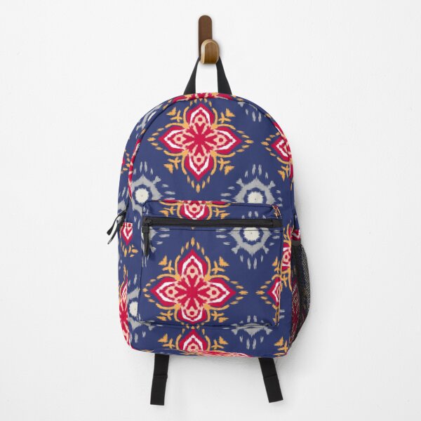 Item preview, Ikat Geometric Floral Seamless Pattern, Traditional Ethnic Ornament in Red and Navy Blue for Textile, Wallpaper, and Home Decor designed and sold by Aom Road.