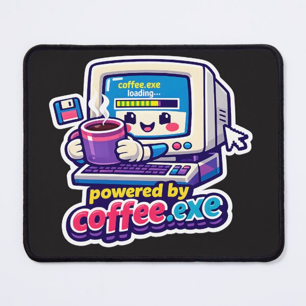 Item preview, "Powered by Coffee.exe" | Retro Tech & Aesthetic Coder Art designed and sold by Naviora.