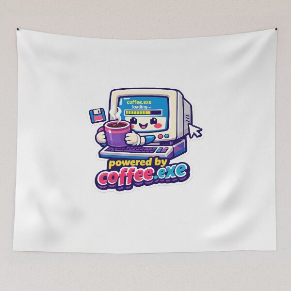 Item preview, "Powered by Coffee.exe" | Retro Tech & Aesthetic Coder Art designed and sold by Naviora.