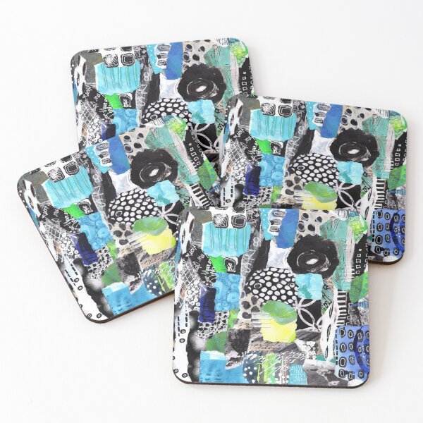 Item preview, Grungy collage in blue, green, black and white designed and sold by EmbellishEmy.