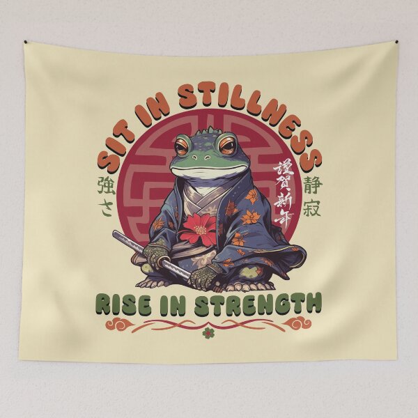Item preview, Frog Sit Stillness Zen Calm Strength Japanese Wisdom designed and sold by DaVinciFeather.