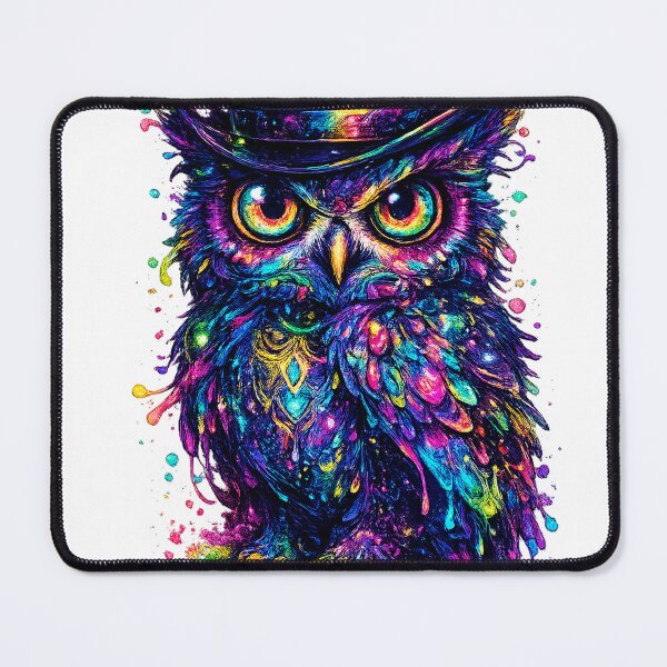 Item preview, Cosmic Owl in Top Hat – Psychedelic Neon Galaxy Guardian designed and sold by Cairofe.