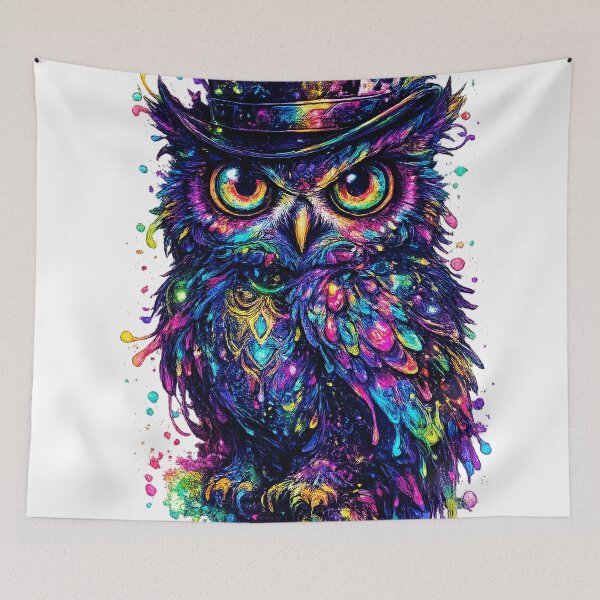Item preview, Cosmic Owl in Top Hat – Psychedelic Neon Galaxy Guardian designed and sold by Cairofe.