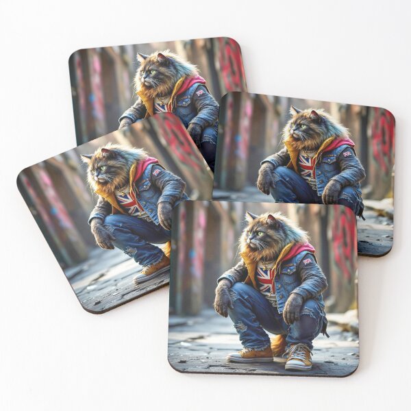 Item preview, Union Jack Street Cat in Denim and Gold designed and sold by Cerafus.
