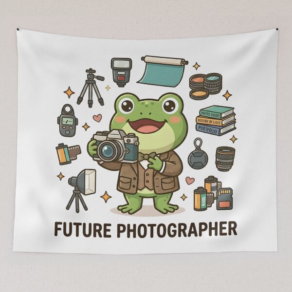 Item preview, Cute Frog Future Photographer Kids T-Shirt – Camera Frog Cartoon designed and sold by DIRTYSKETCHH.