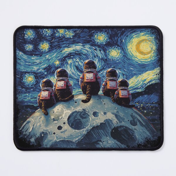Item preview, Space Cats on the Moon in Van Gogh's Starry Night designed and sold by EschatonGarden.